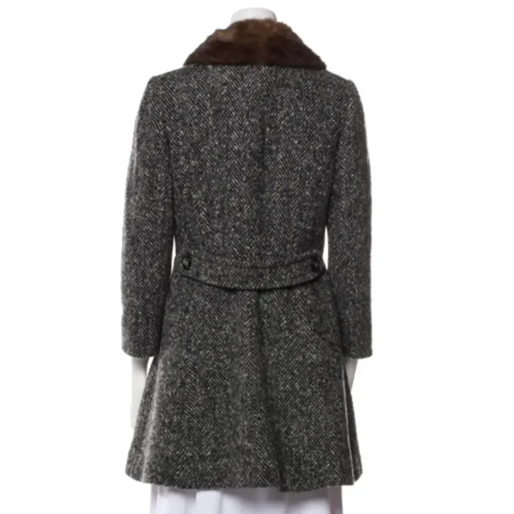 DOLCE & GABBANA Virgin Wool Tweed Pattern Fur Coat